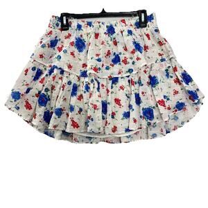 Love Shack Fancy Floral Mini Skirt Womens Large Tiered Cotton Cottagecore Lined